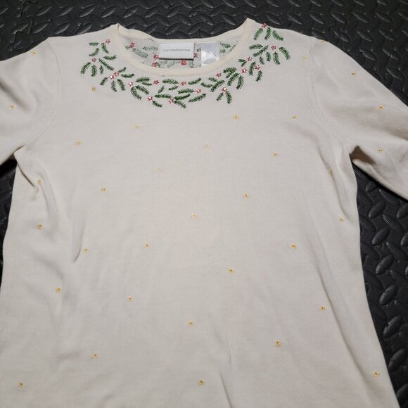 Women's Christmas Sweater by Liz Claiborne, Crewneck, Holly and Star Design, S - Picture 5 of 16